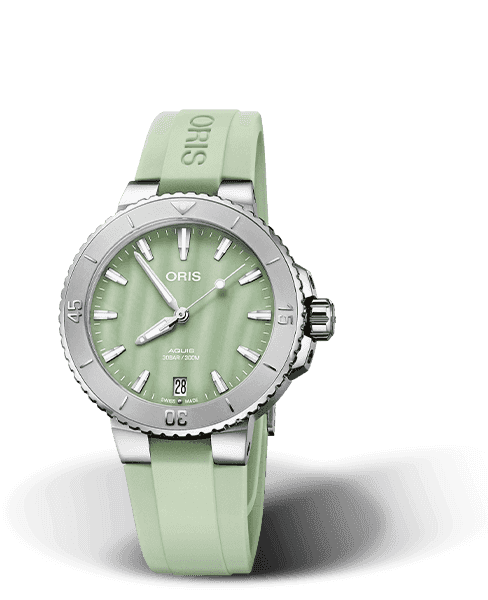 Oris aquis date online leather strap