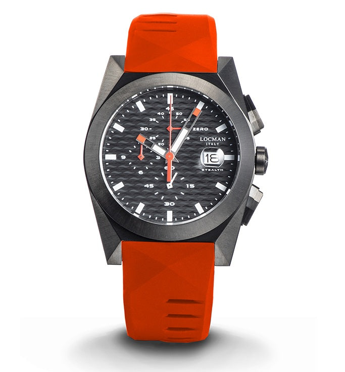 Locman Stealth Chronograph boîtier en acier et titane 0812K01S-BKBKRDSR