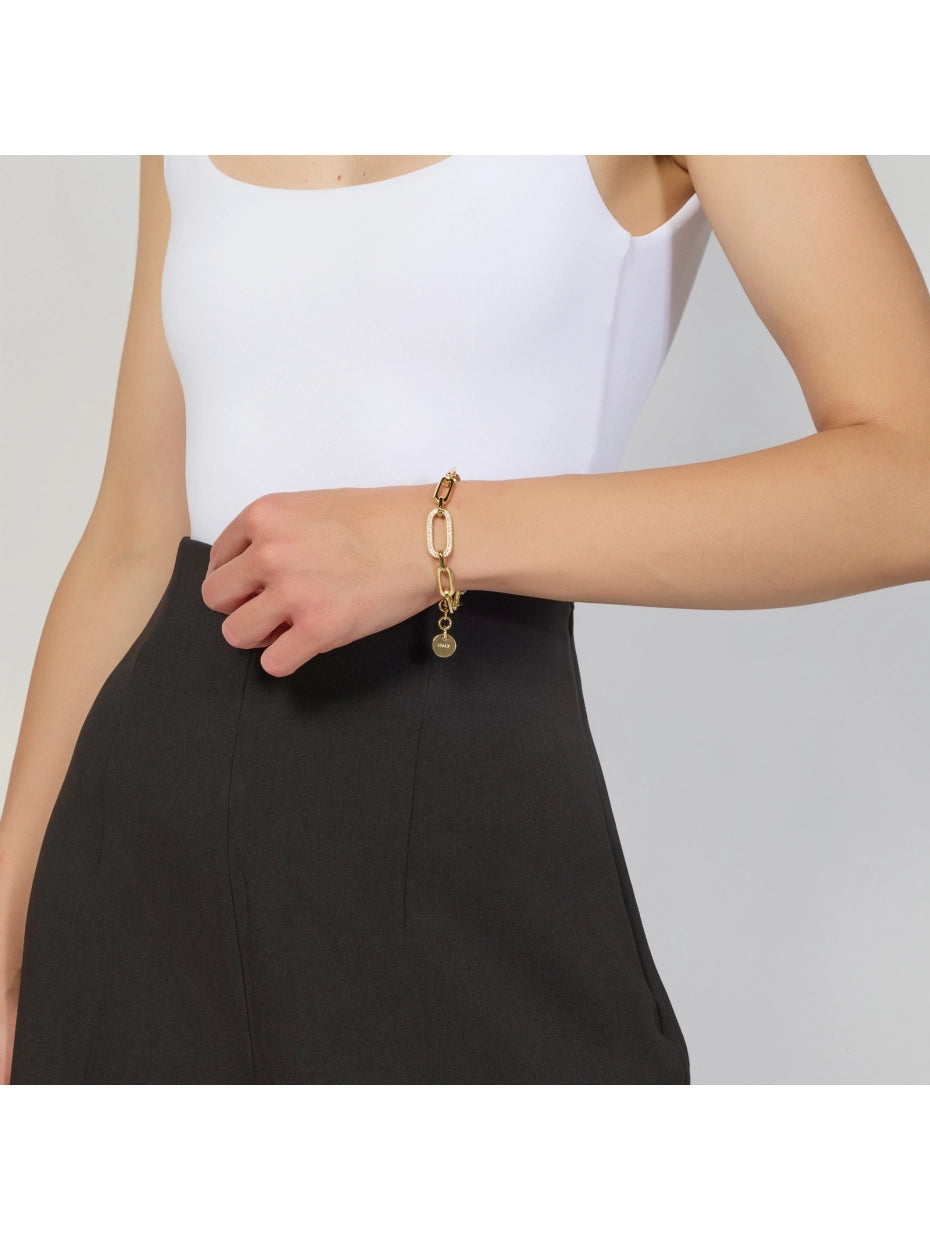 Bracciale Dorato Paper Clip e Zirconi Unoaerre 2892
