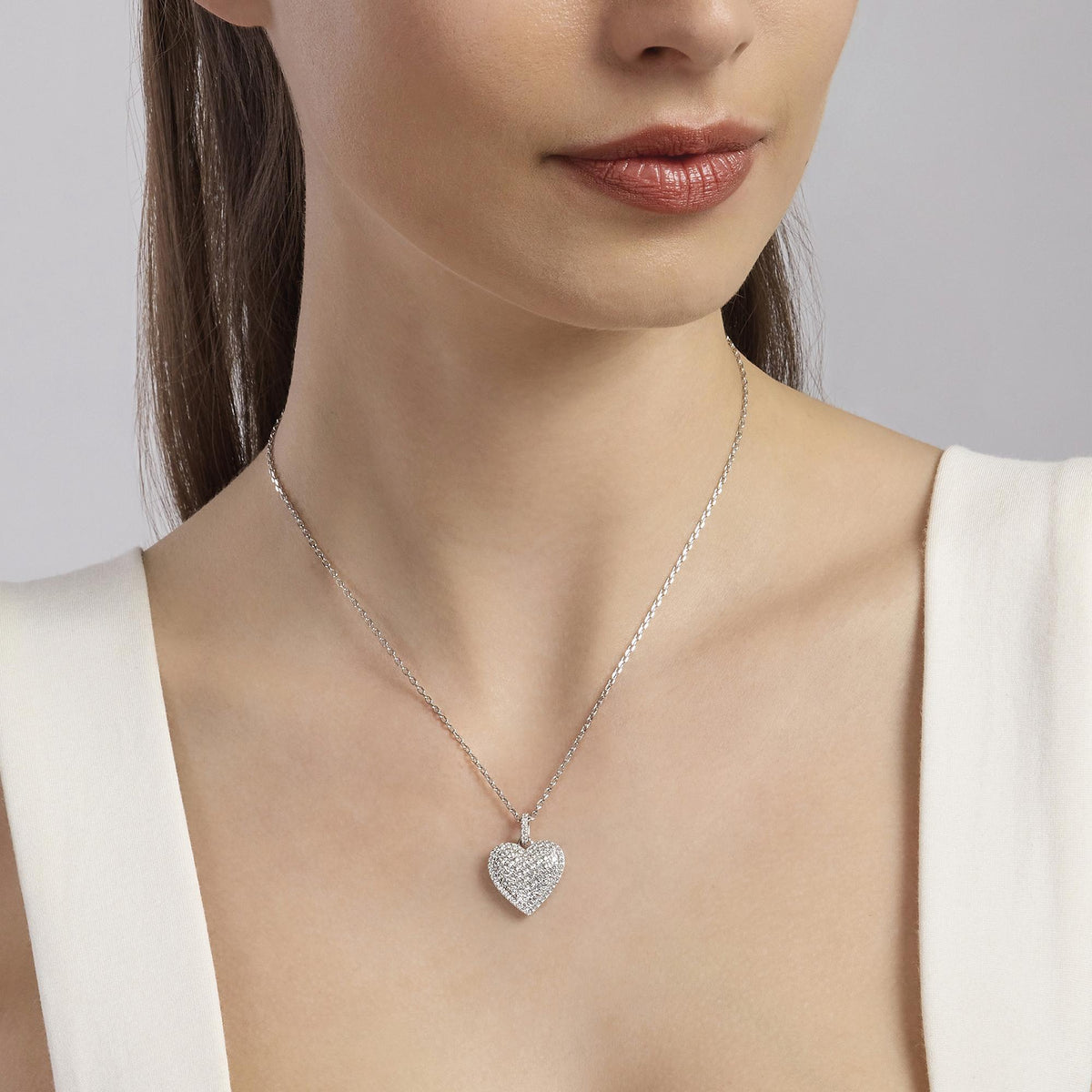 Mabina Heart and Zircon Silver Necklace 553393