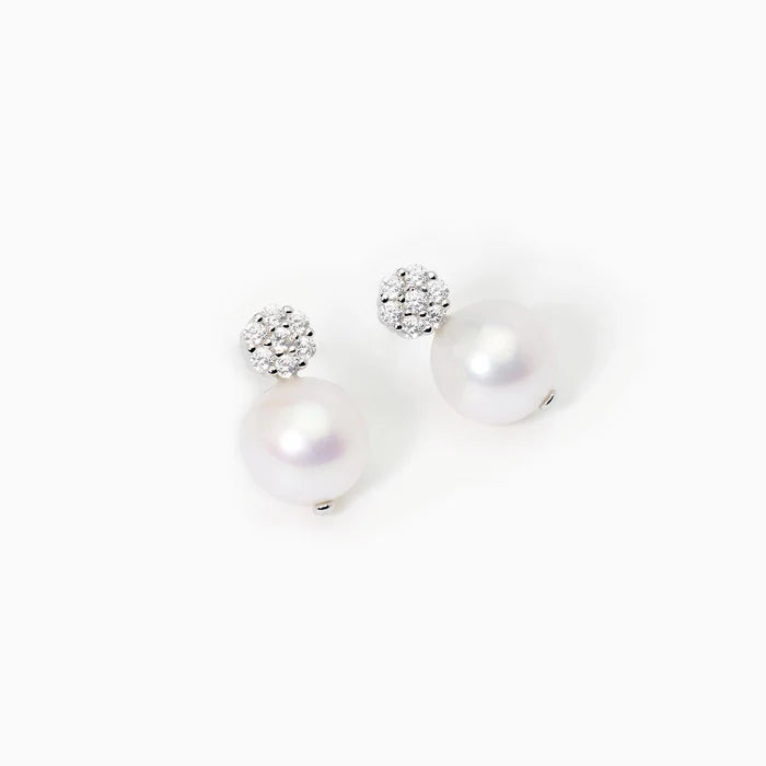 Orecchini con perla coltivata e zirconi a fiore Mabina Gioielli 563603