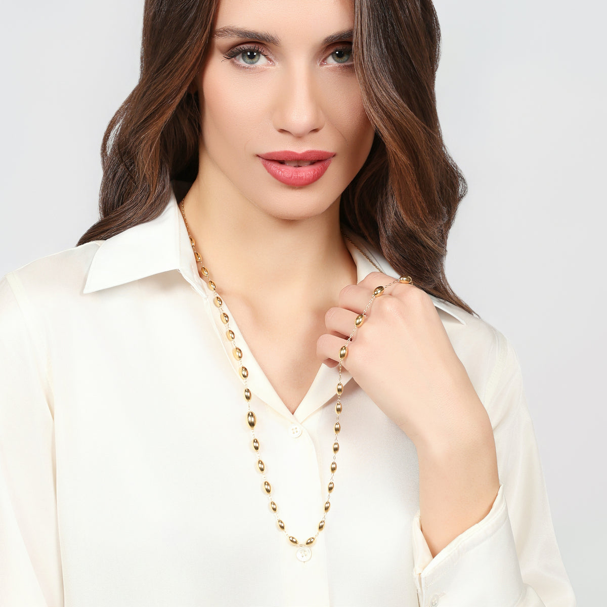Unoaerre 6703 Gold-Plated Silver Boule Long Necklace 