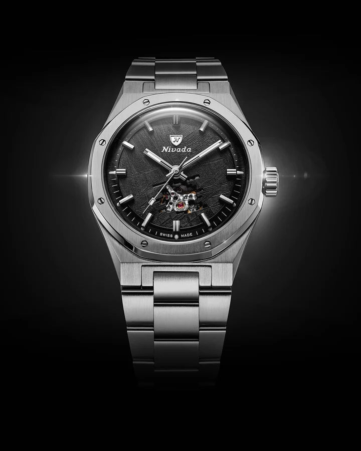 Nivada Grenchen F77 Titanium Meteorite Open Heart MK2 38mm 68052A77