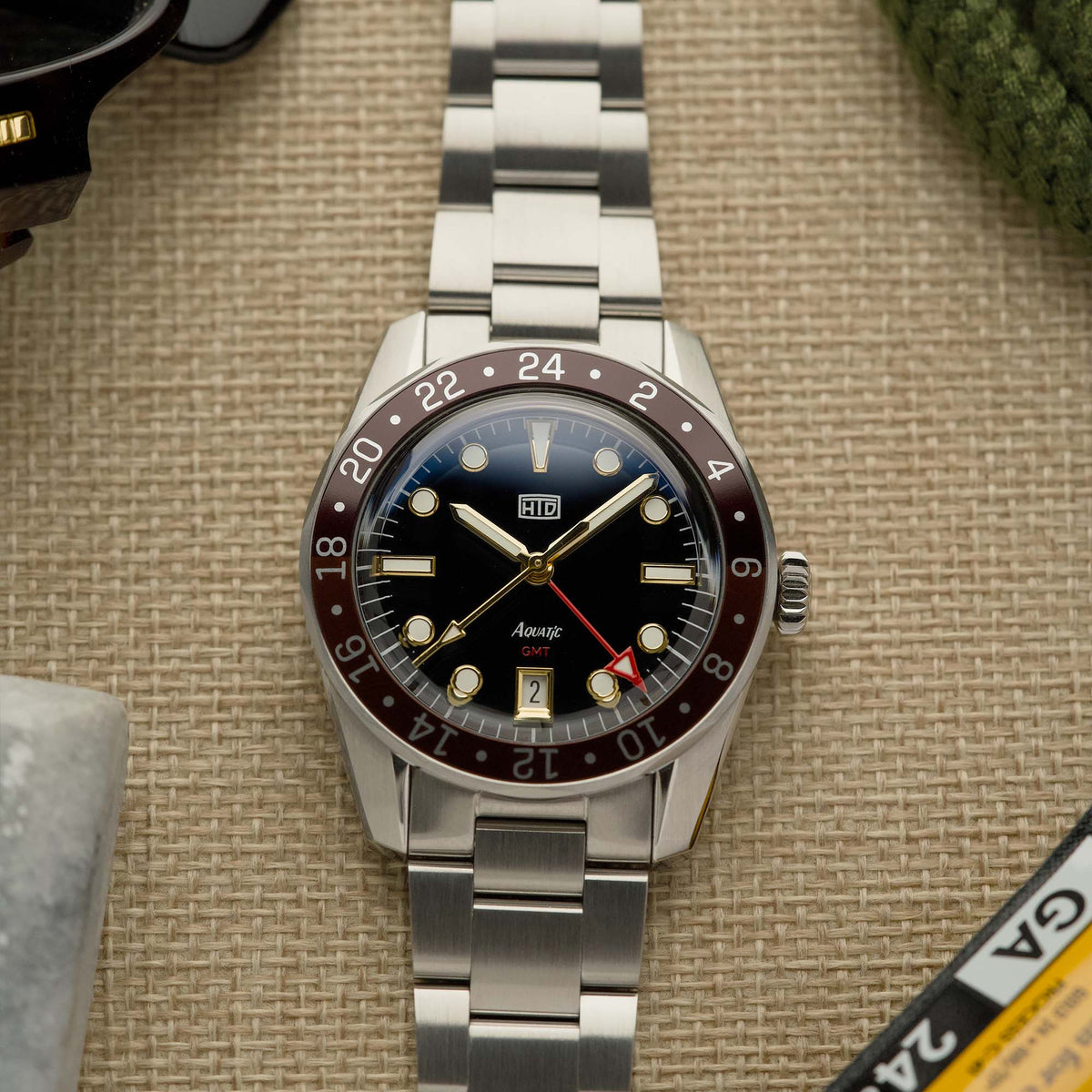 HTD Watches Aquatìc GMT World Timer Golden Brown