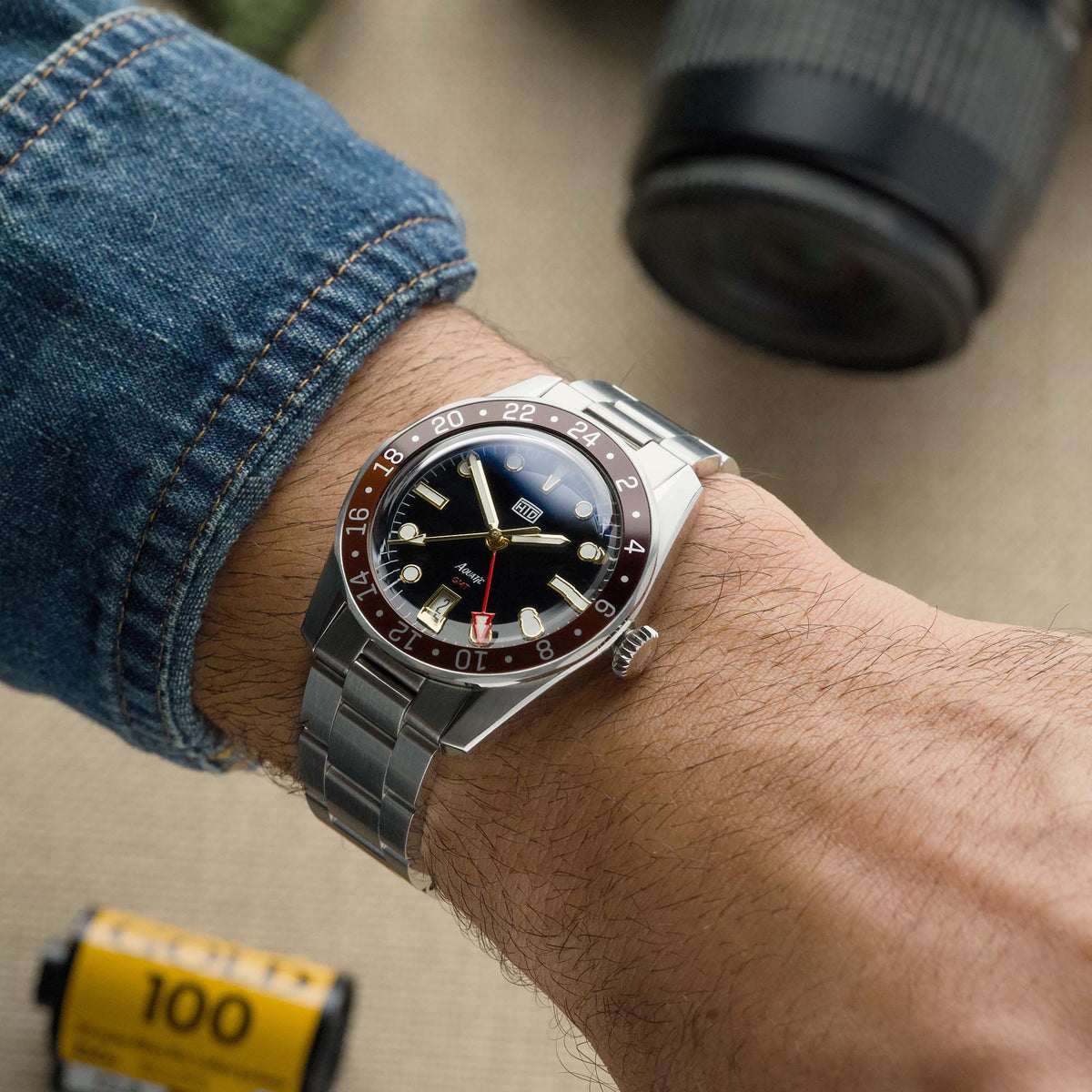 HTD Watches Aquatìc GMT World Timer Golden Brown