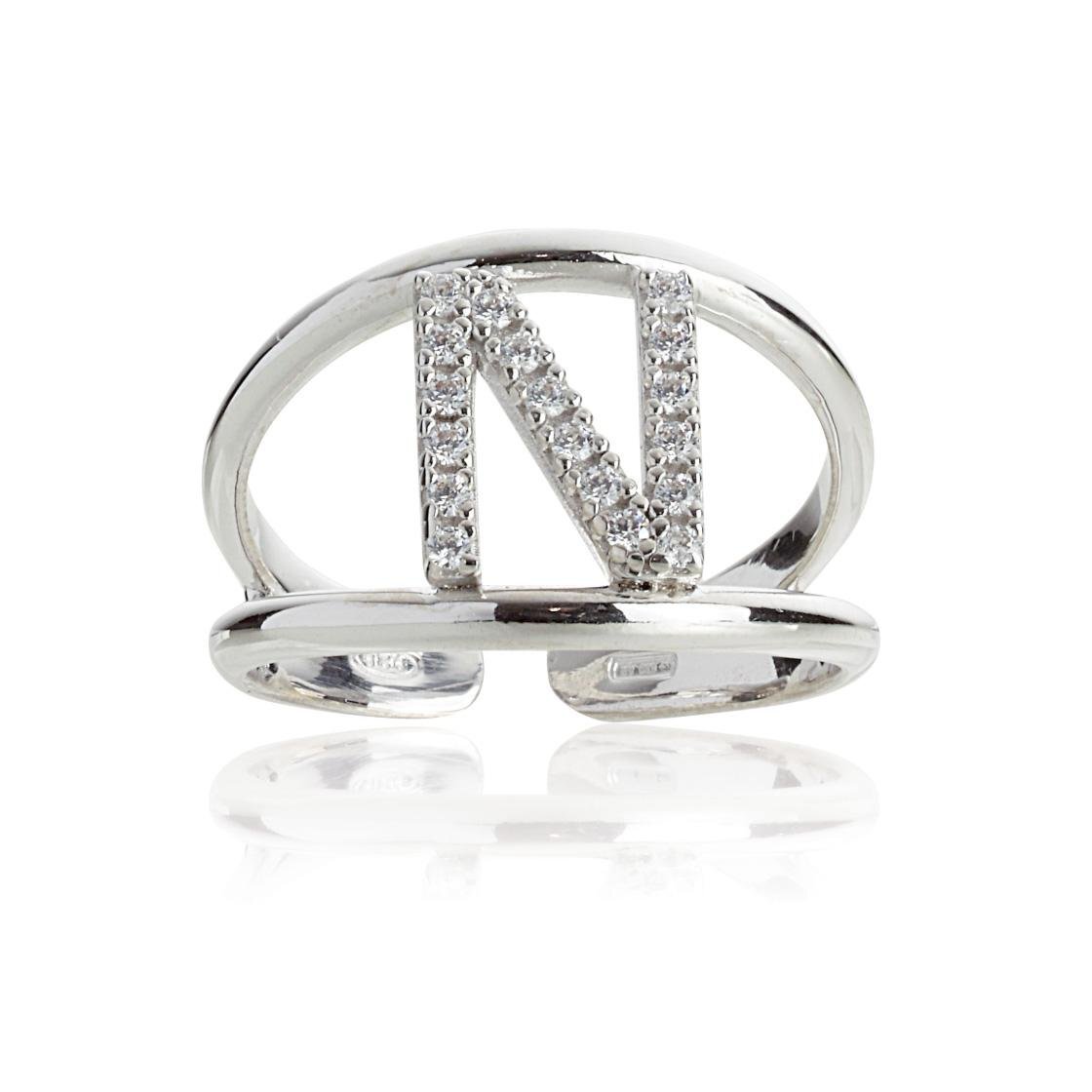 Silver Initial N Ring with Zircons Artlinea ZAS2/N-LB