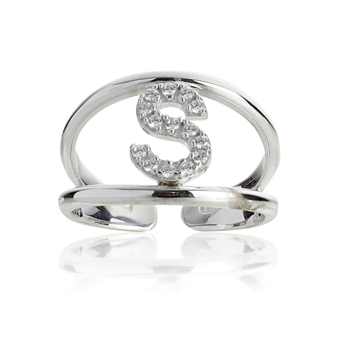 Initial S Silver Ring with Zircons Artlinea ZAS2/S-LB