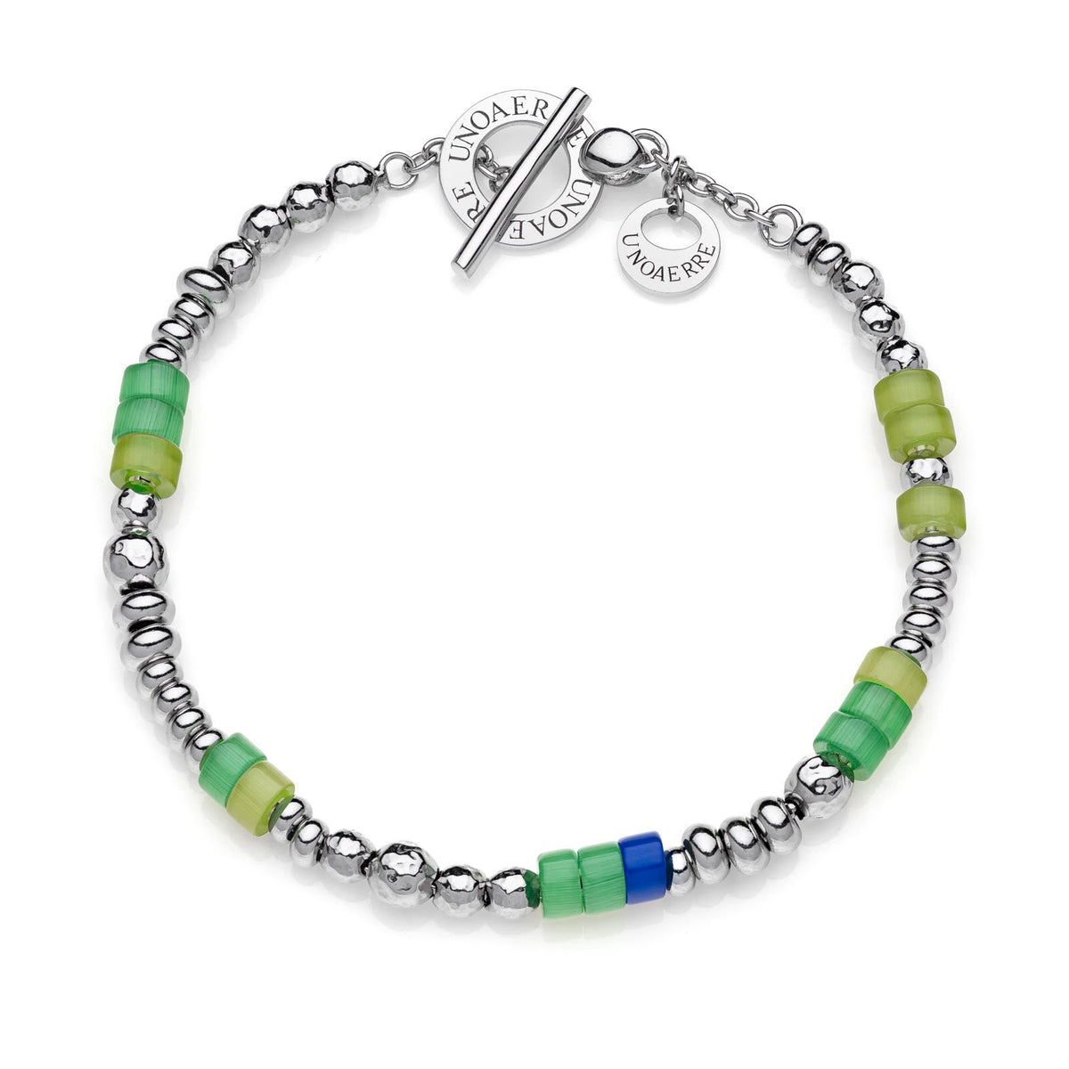 White silver bracelet with green stones Unoaerre 703YBV1745170 6047 